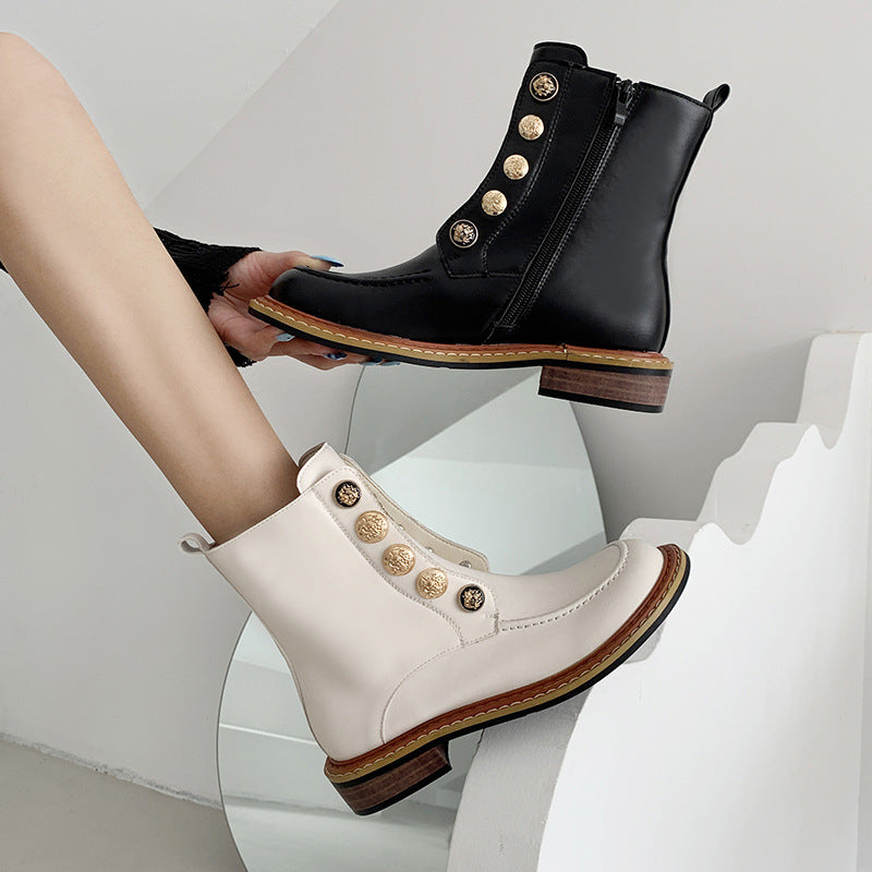 Flat-bottomed Lace-up Low-heel Square Shoes