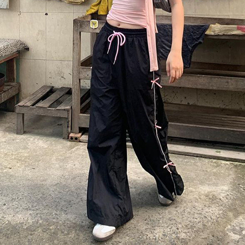 Women's Bow Elastic Waistband Lace-up Casual Pants