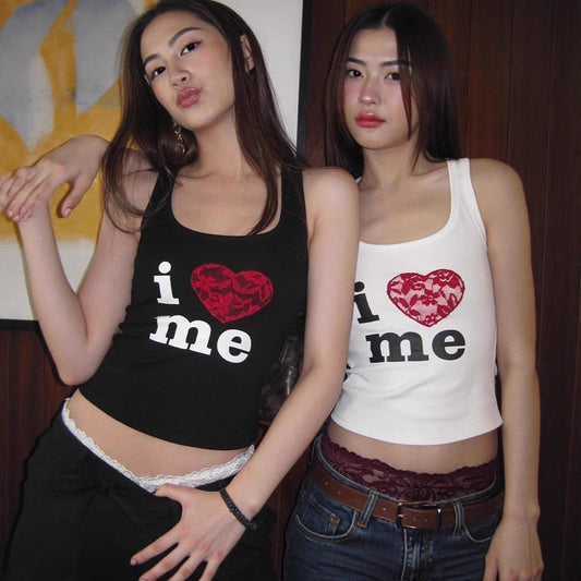 Nightclub-style Letter-printed Slim-fit Womens Cropped Midriff-baring Tank Top