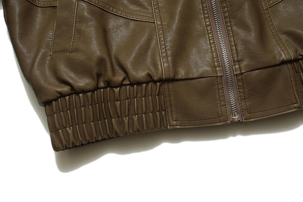 Autumn And Winter Thick Quilted Leather Coat Men's Punk & Rock Stitching Lapel Motorcycle PU Leather Jacket