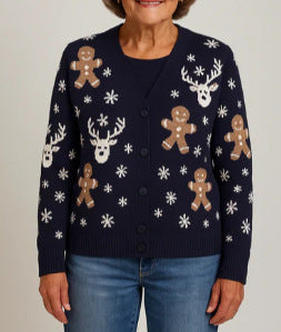 Womens Printed Drop-Shoulder Cardigan Sweater