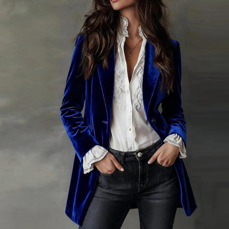 Womens Velvet Blazer With Long Sleeves For A Refined Look