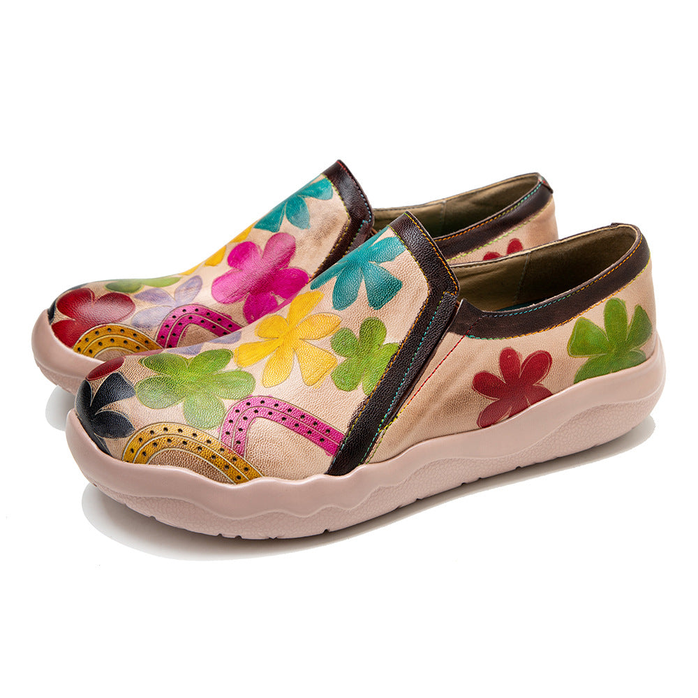 Vintage Print Women's Flat Heel Handmade Retro Lightweight Outsole Shoes