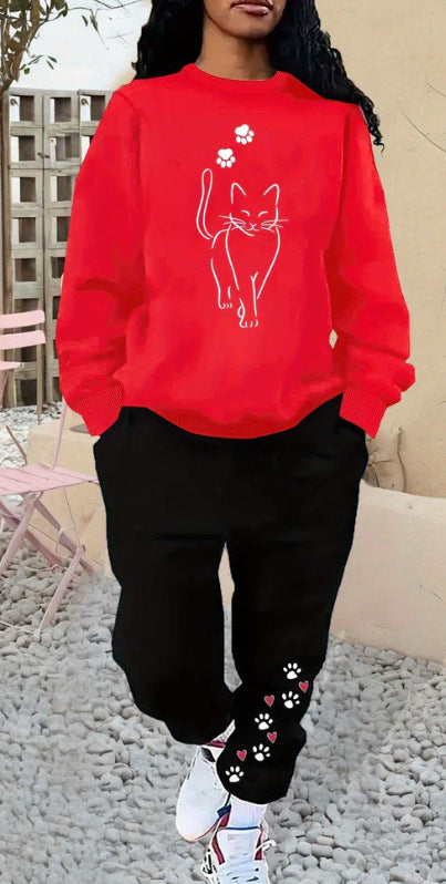 Fleece Sweater Set Leopard Print Love Pattern Women's Autumn And Winter