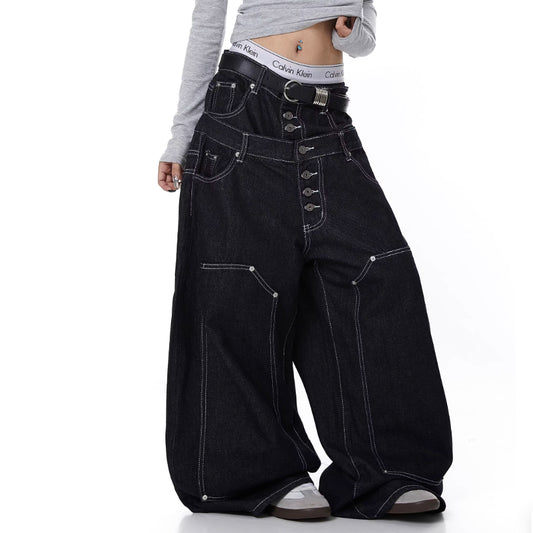 Womens American-Style Embroidered Button-Front Scissor-Cut Jeans