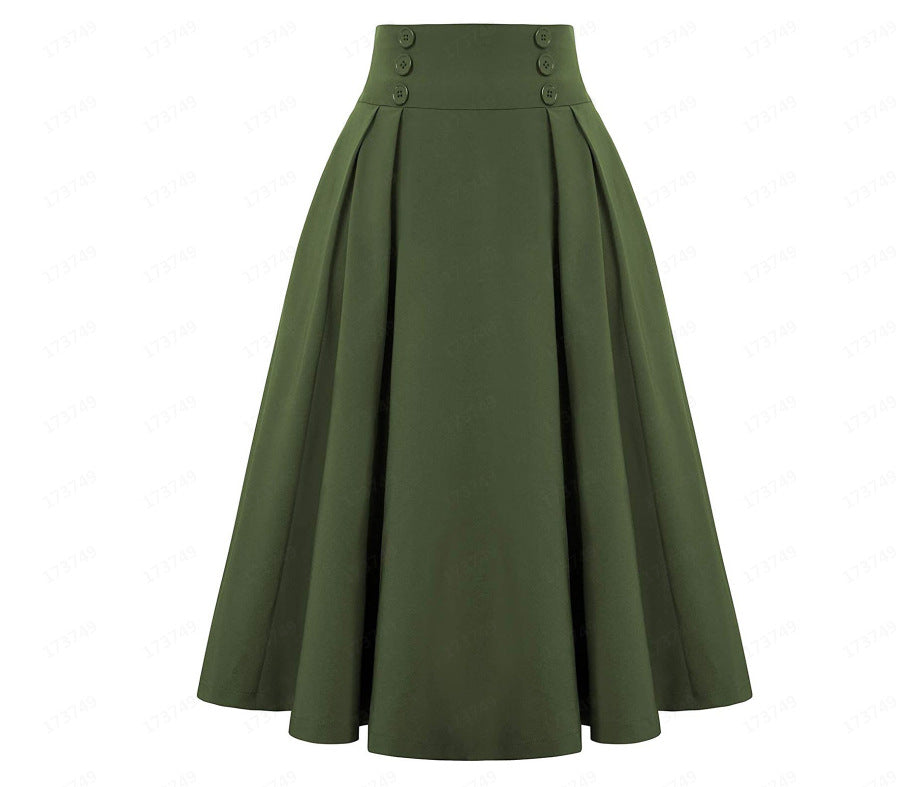 Women's Fashion Casual Skirt With Pockets Retro High Waist Pleated