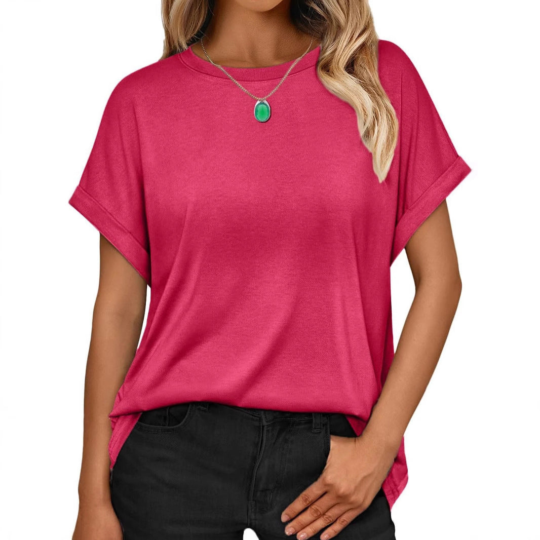 Women's T-shirt Round Neck Simple Solid Color Top