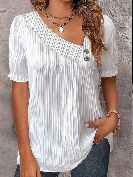 Summer Simplicity V-neck Buttons Solid Color Shirt