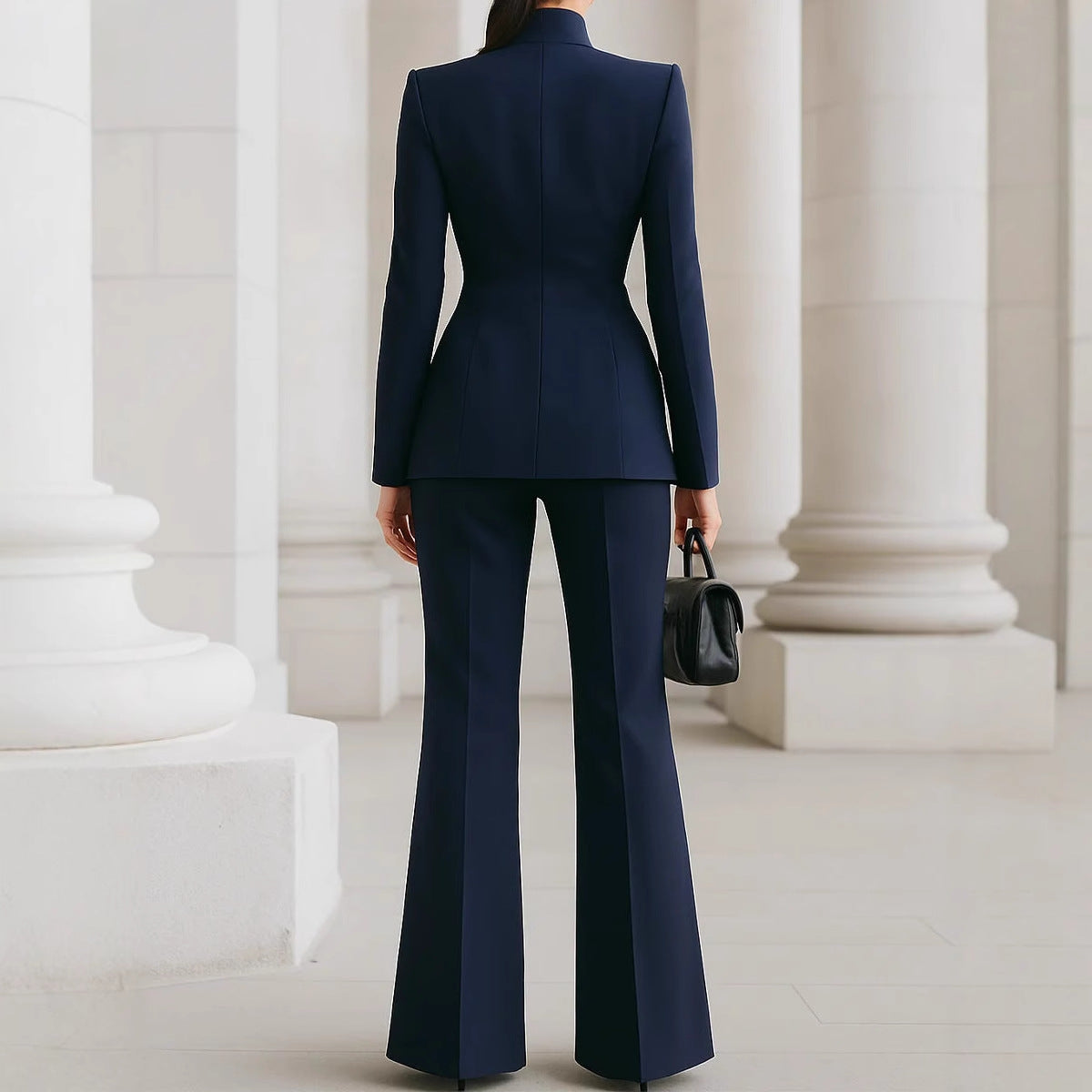 Long Sleeve Solid Color Pocket One Button Small Suit Two-piece Pants