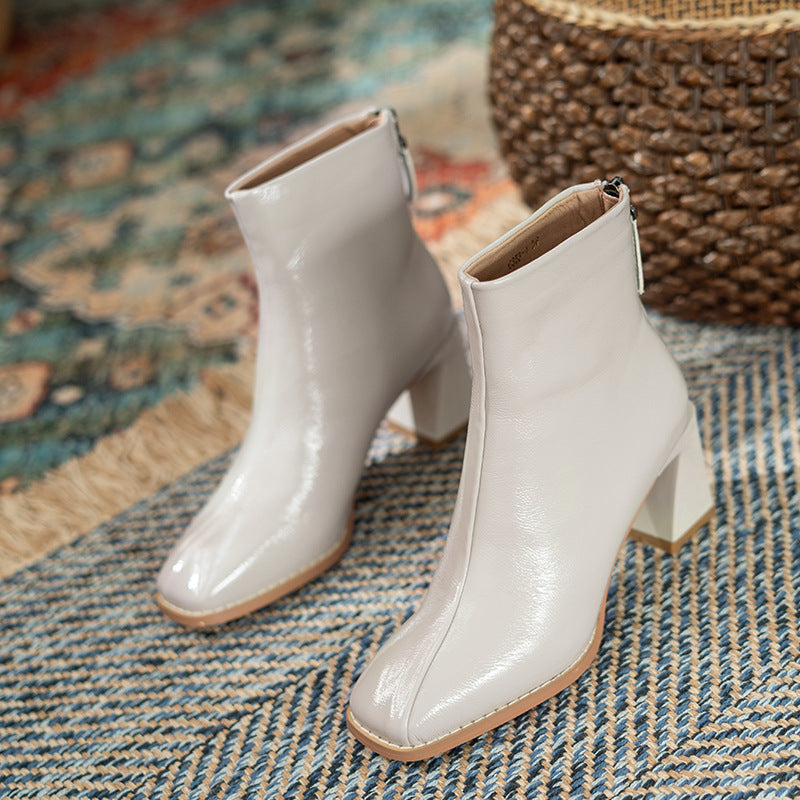 Simple Thick-heeled Boots With Velvet In The Tube