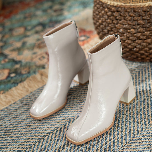 Simple Thick-heeled Boots With Velvet In The Tube
