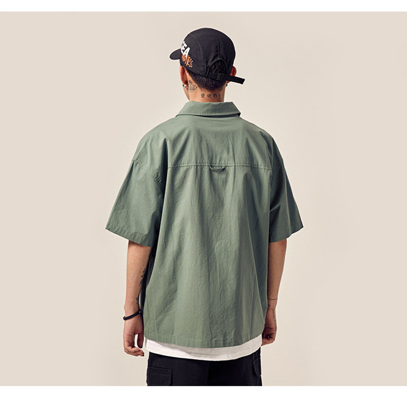 Men's tooling pocket lapel shirt short sleeve