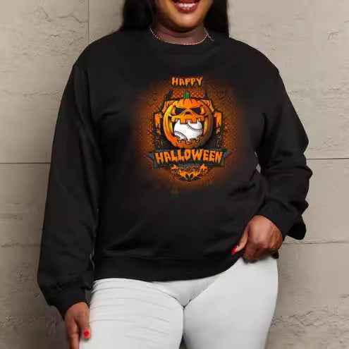 Women's Printed Long Sleeve Loose Sweatshirt Round Neck