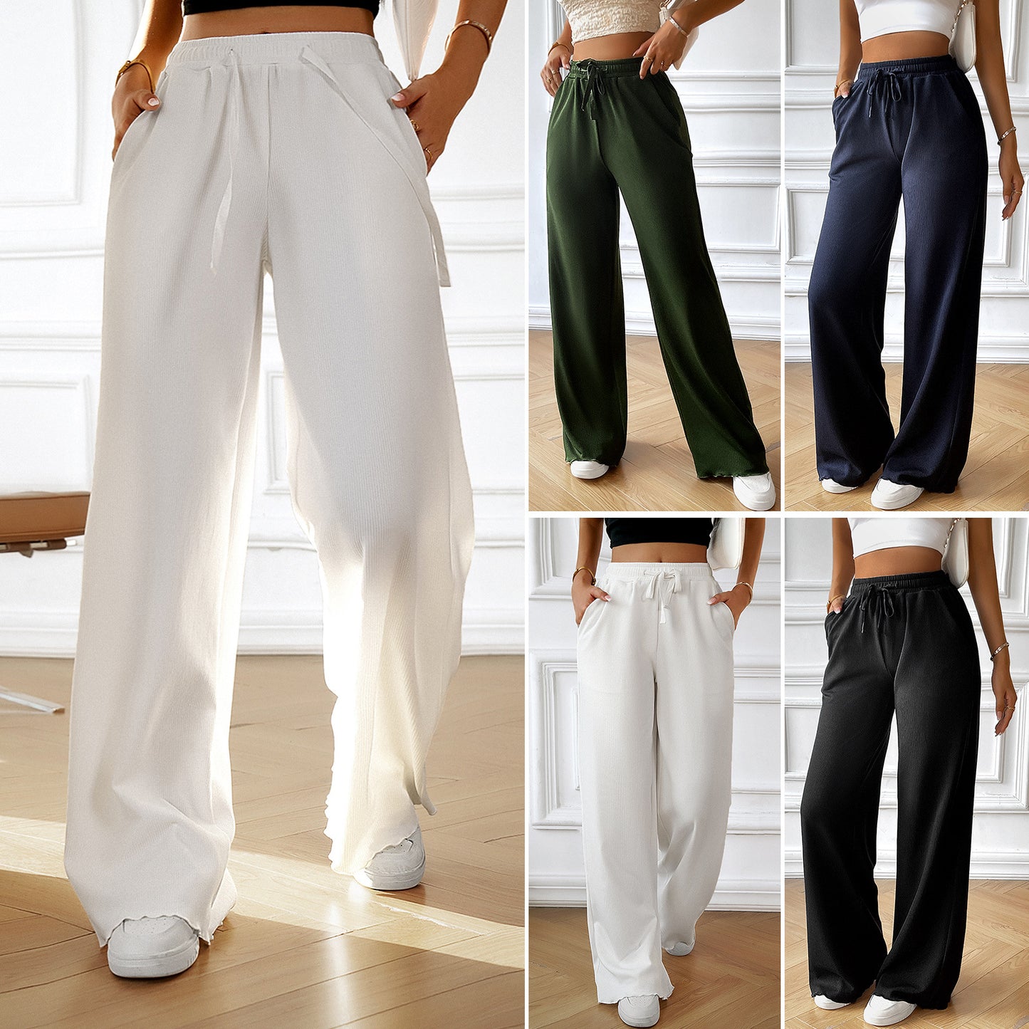 Women's Fashion Loose Casual Solid Color Wide Leg Trousers
