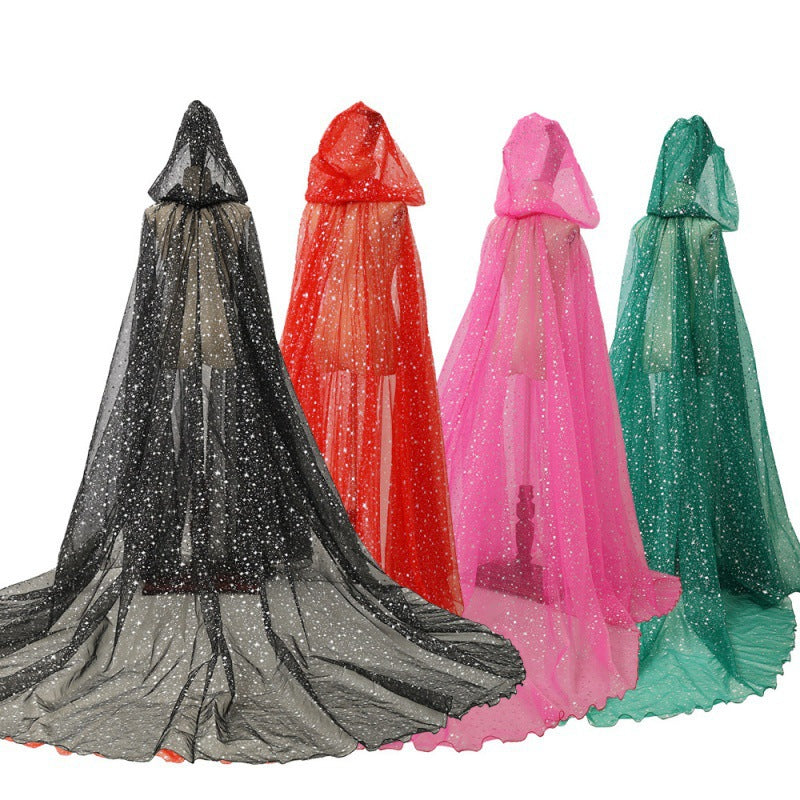 Stage Costume Shiny Bronzing Hooded Cape