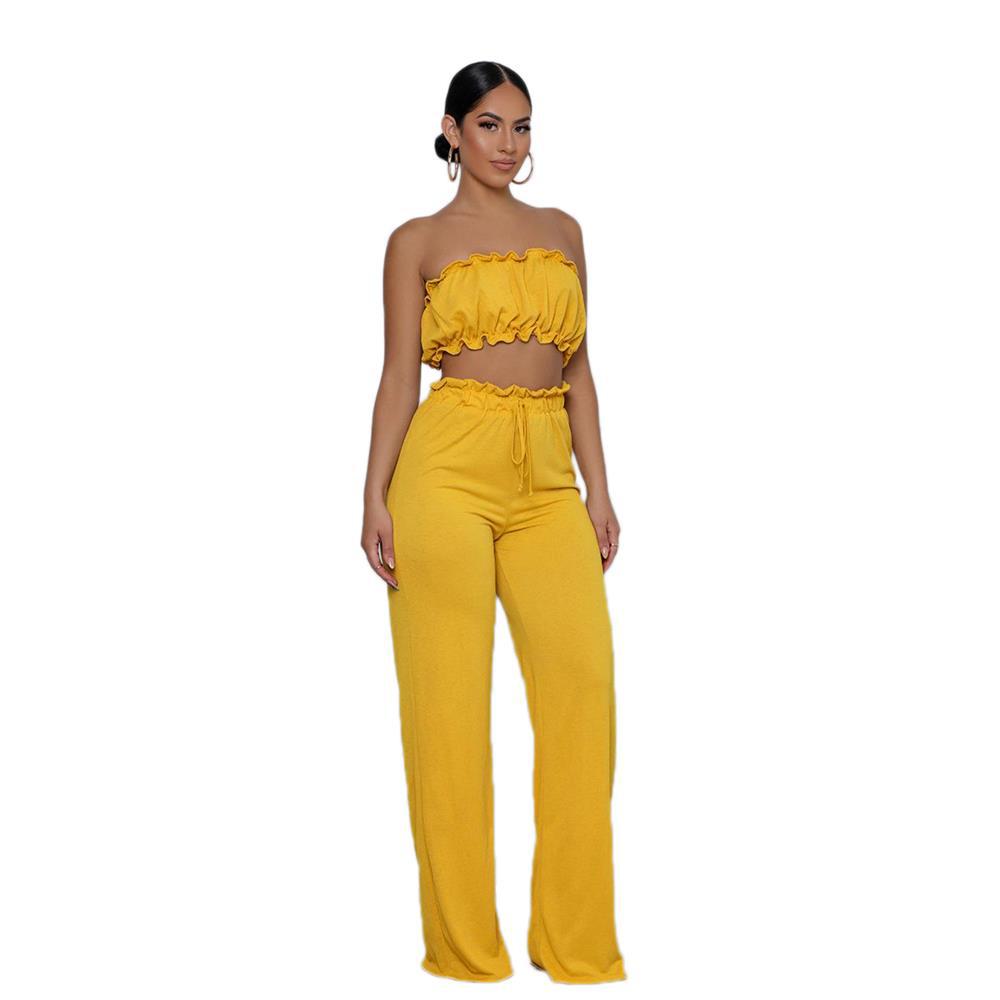European And American Solid Color Casual Tube Top And Pants Women's Two-piece Set