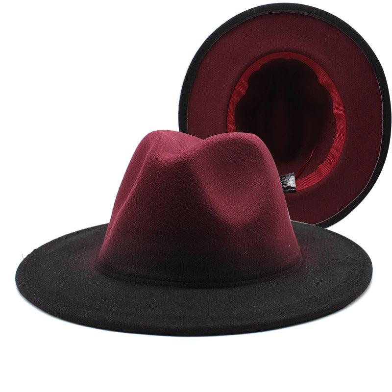 New Wide Brim Woolen Thick Gradient Two-color Top Hat