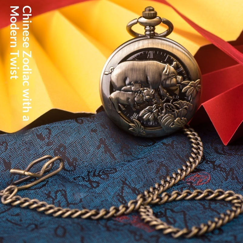 zodiac-animal Relief Mechanical Skeleton Watch With Roman Numeral Dial