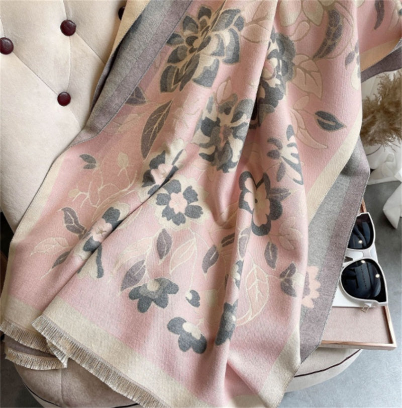 Warm Floral Jacquard Faux Cashmere Ladies Scarf