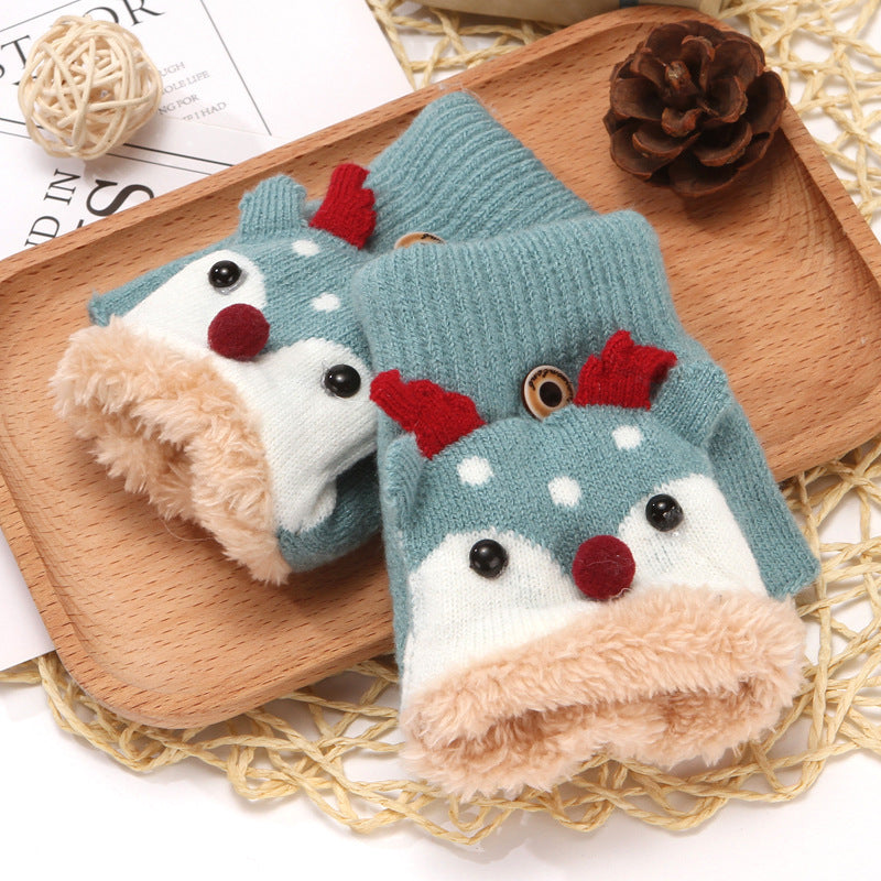 Children's Warm Flip Half Finger Woolen Gloves