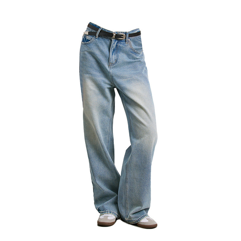 Rene bomuldsvaskede hvide distressed straight jeans