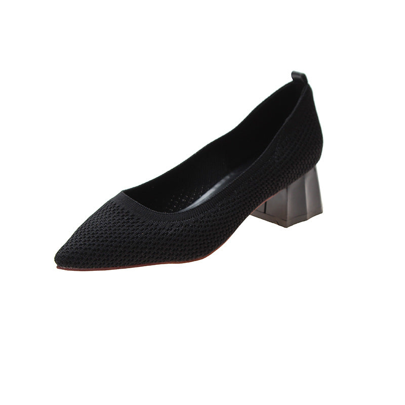 Women's Thick Heel Shoes With Pointed Toe Net Red Trend