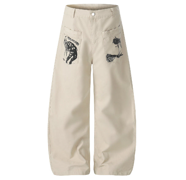 Mens And Womens Casual Pants With A Stylish Reverse-pocket Print And A Curved Blade Design