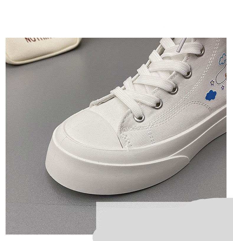 Japanese College Style Cartoon Thick Soled White Shoes Casual Sneakers