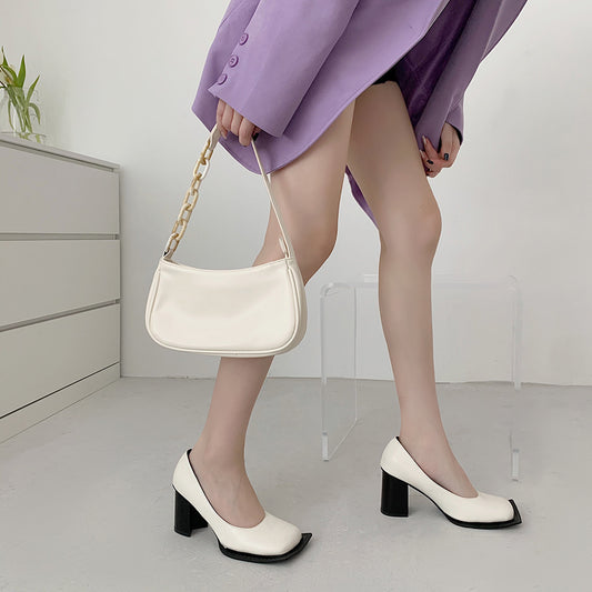 Women's Fashion Retro Square Head Temperament Thick With High Heels