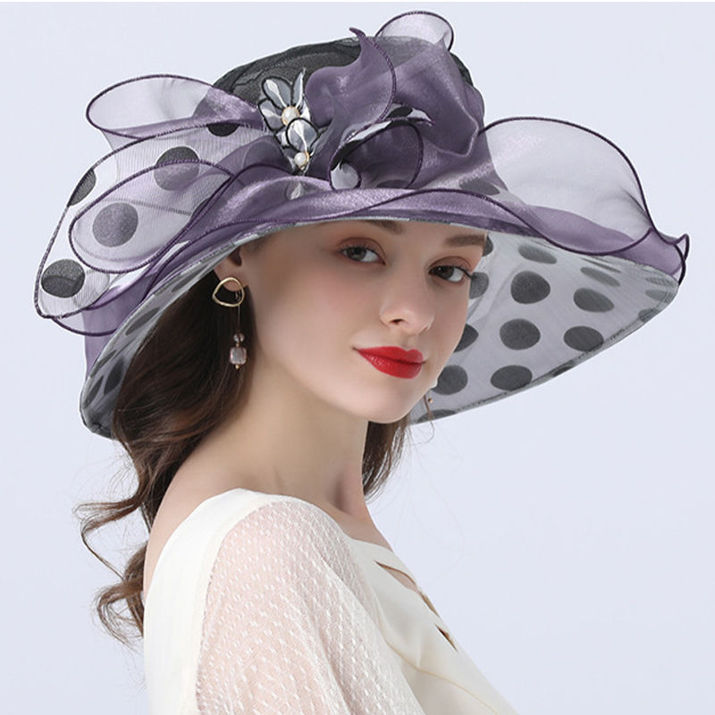 Ladies Street Casual Sun Hat With Polka Dot Decoration And Big Brim