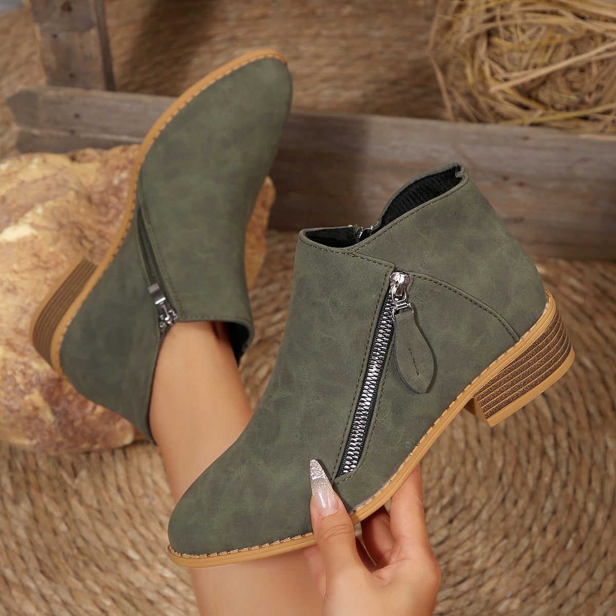 Womens Chunky-Heel Pointed-Toe Ankle Boots