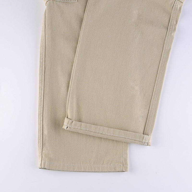Mode Multi-lomme Syede Jeans Ensfarvet