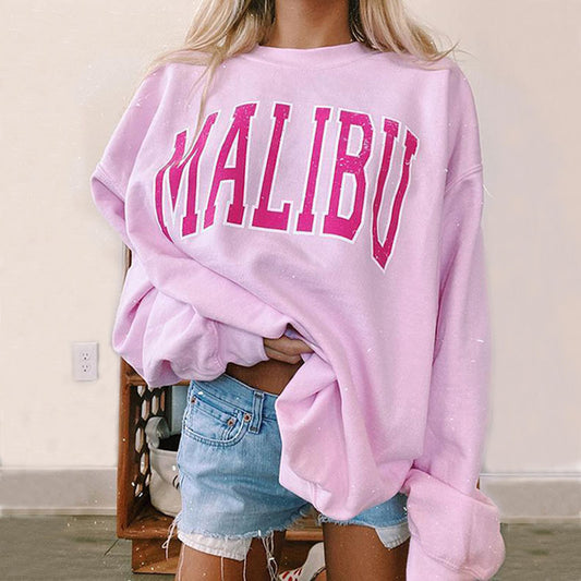 Long Sleeve Loose Round Neck Casual Lettering Ladies Sweatshirt