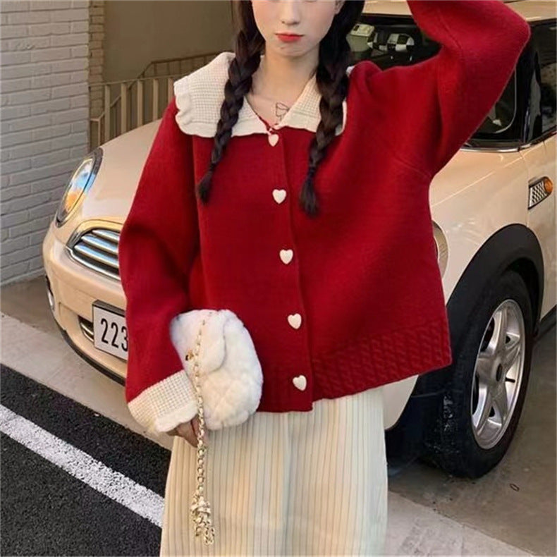 Women's Small Solid Color Doll Collar Sweater