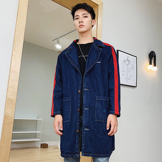 Men's autumn printed long denim jacket