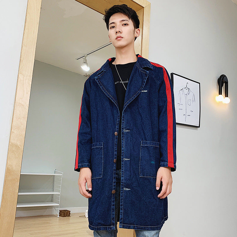 Men's autumn printed long denim jacket