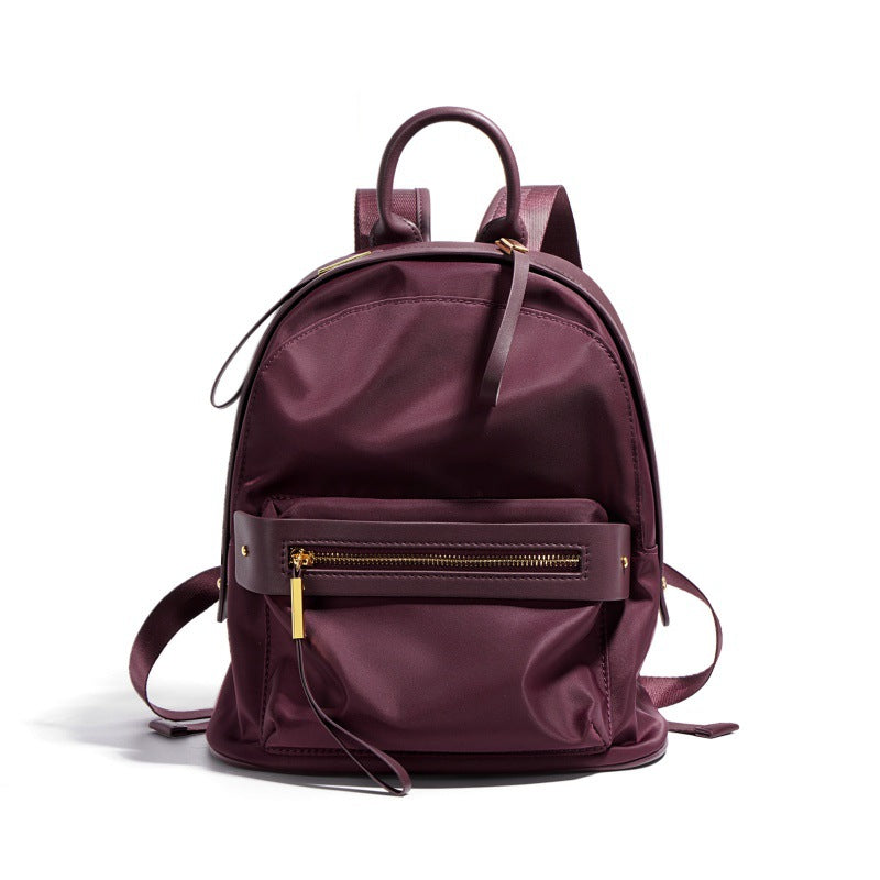 Women's All-match Simple Cowhide Nylon Casual Travel Backpack