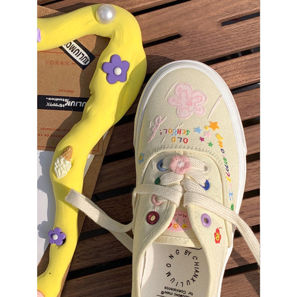 Art Cute Student Custard Canvas Shoes Women