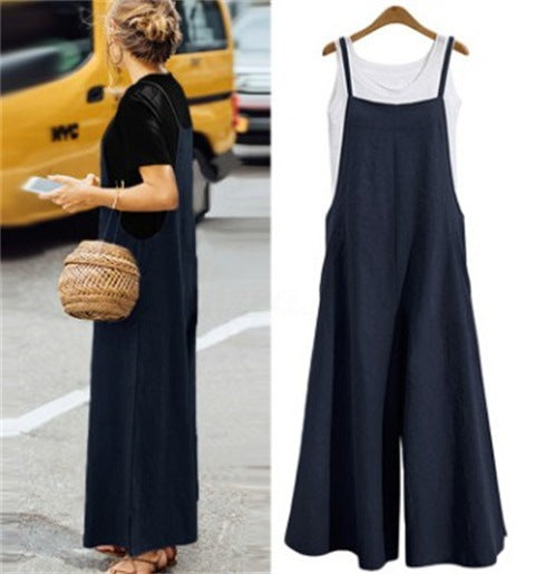 Simple Women's Wide-leg Suspender Jumpsuit