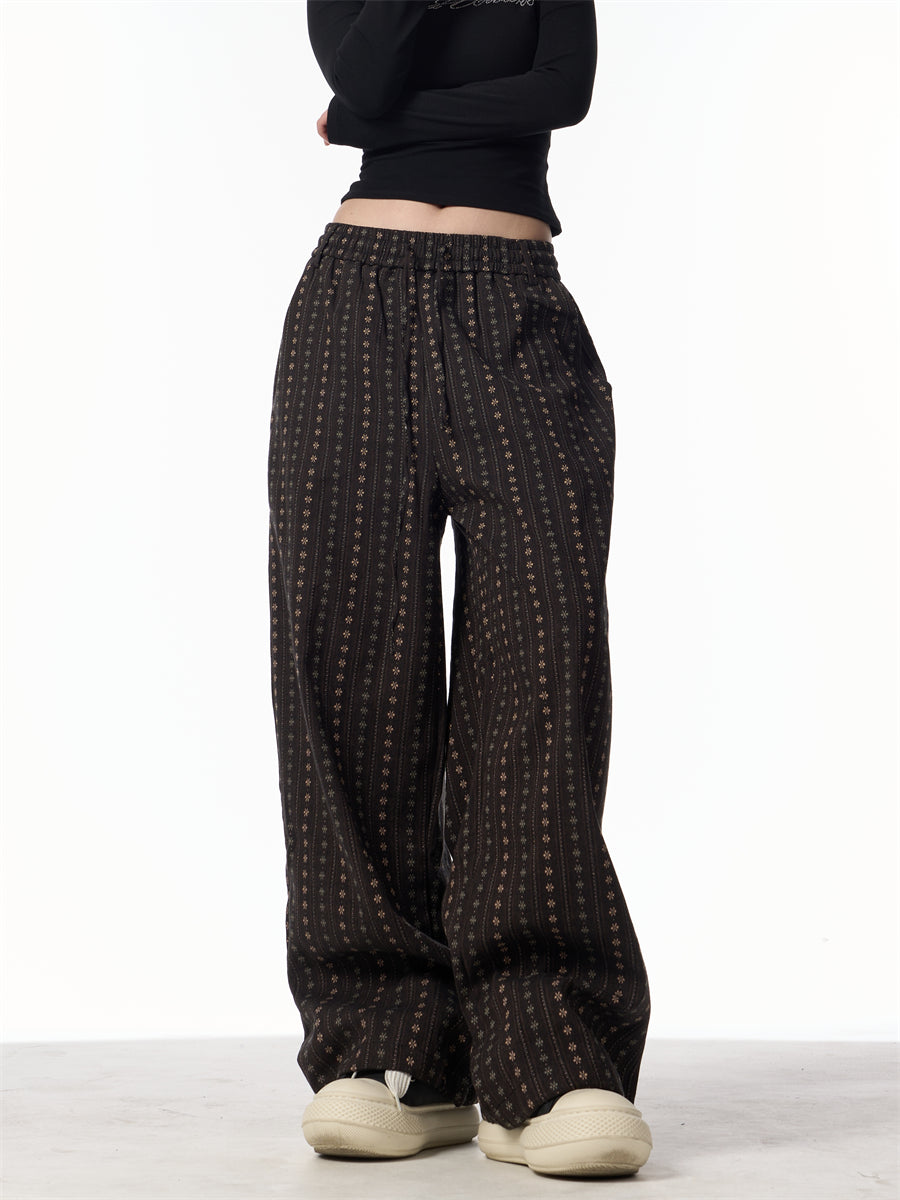 Spring New Retro Jacquard All-matching Straight Wide-leg Pants