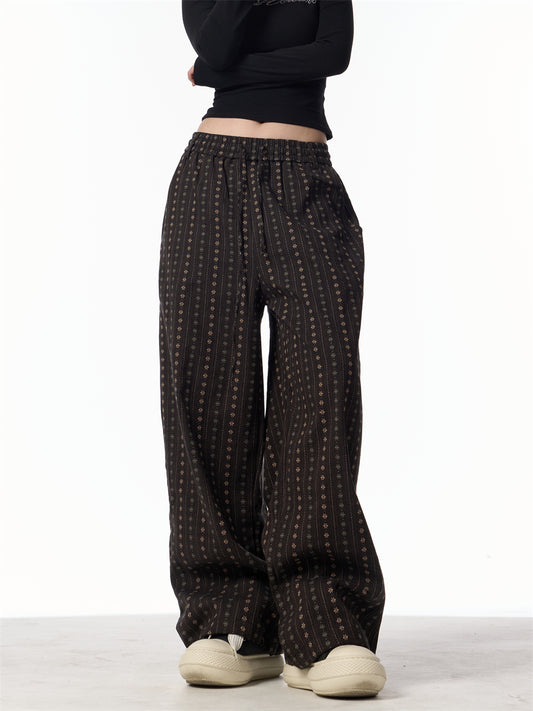 Spring New Retro Jacquard All-matching Straight Wide-leg Pants