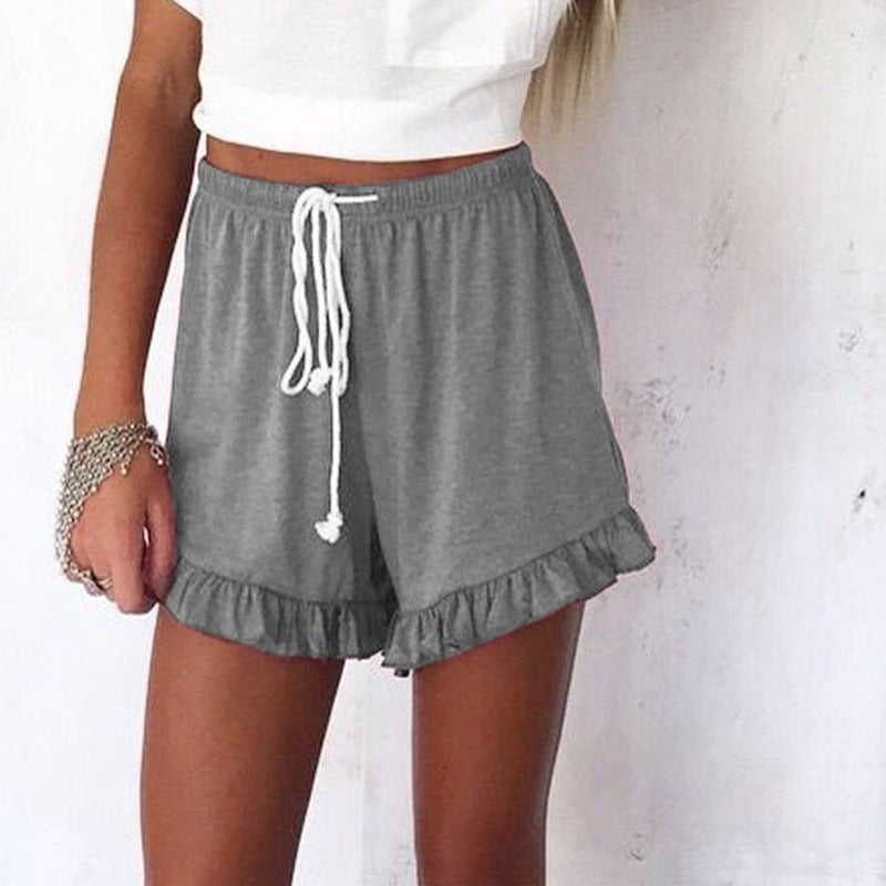 Drawstring ruffled shorts