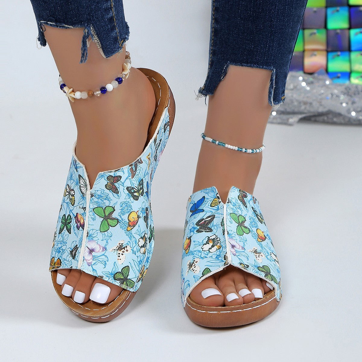 Peep Toe Wedge Mode Enkel Slip-on Mode Sandal Sutsko