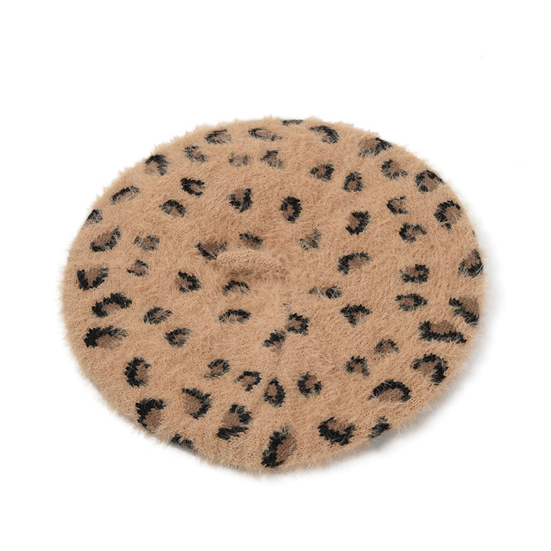 Plush Fleece Warm New Leopard Knitted Beret Women