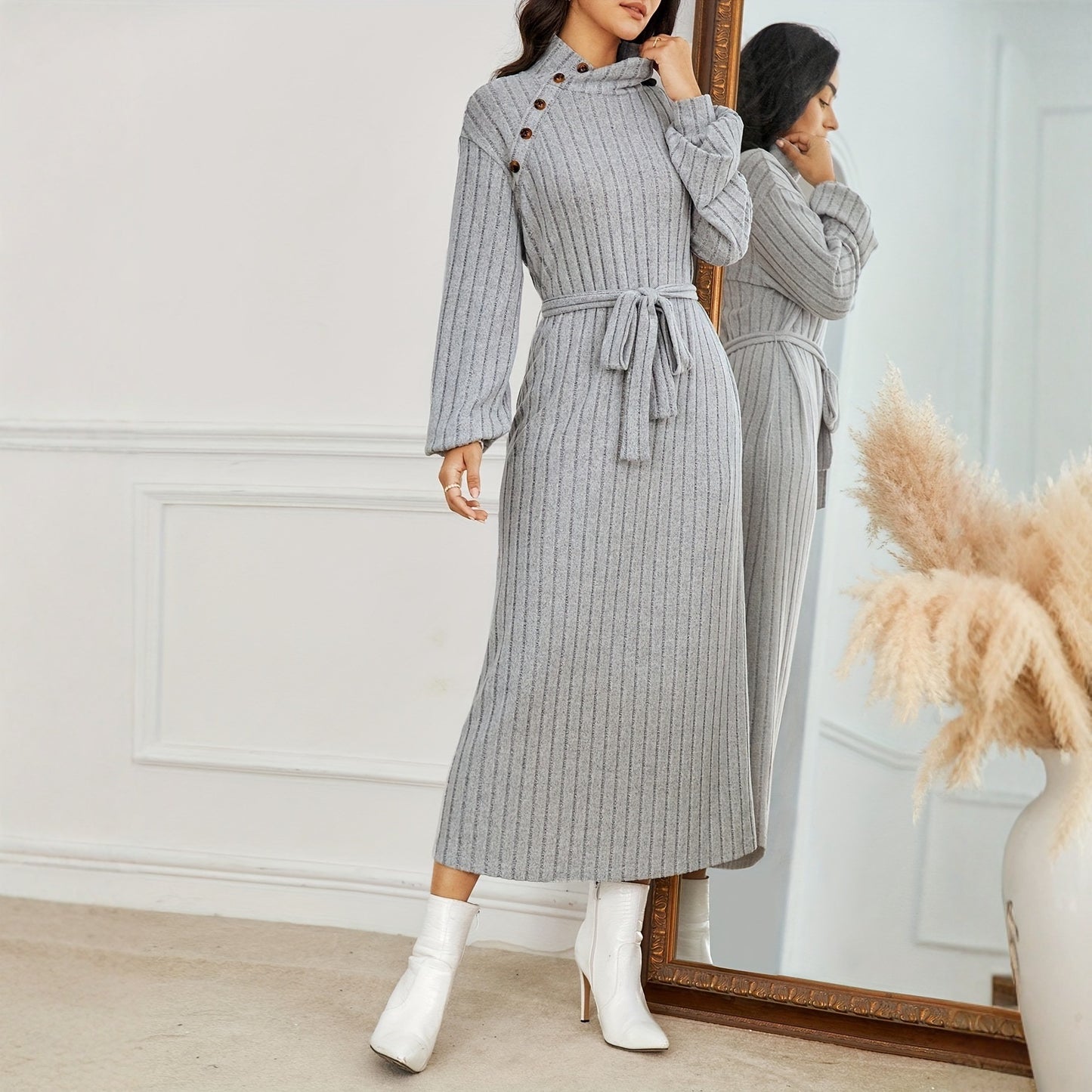 New High Neck Long Sleeve Dress