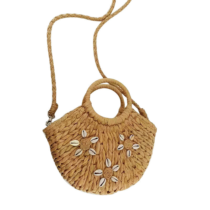 Straw Braided Bag Hand-held Half-round Shell Woven