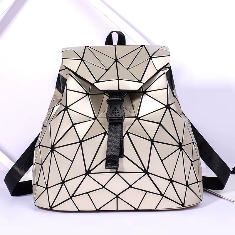 Matte Geometric Women's Backpack - Holographic Drawstring Bag for Teenage Girls