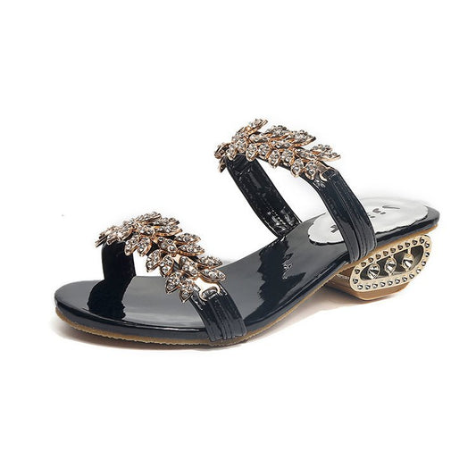 Mid Heel Rhinestone Sandals