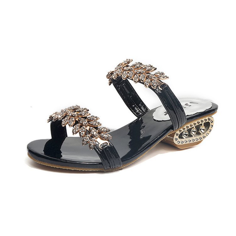 Mid Heel Rhinestone Sandals