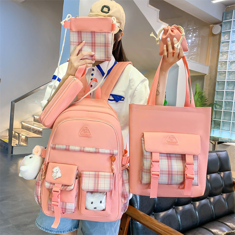 Cute Preppy Style Backpack Five-piece Set